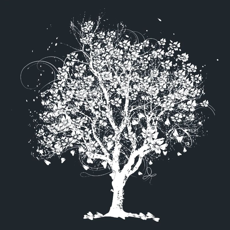 Spring tree in bloom – black and white artwork