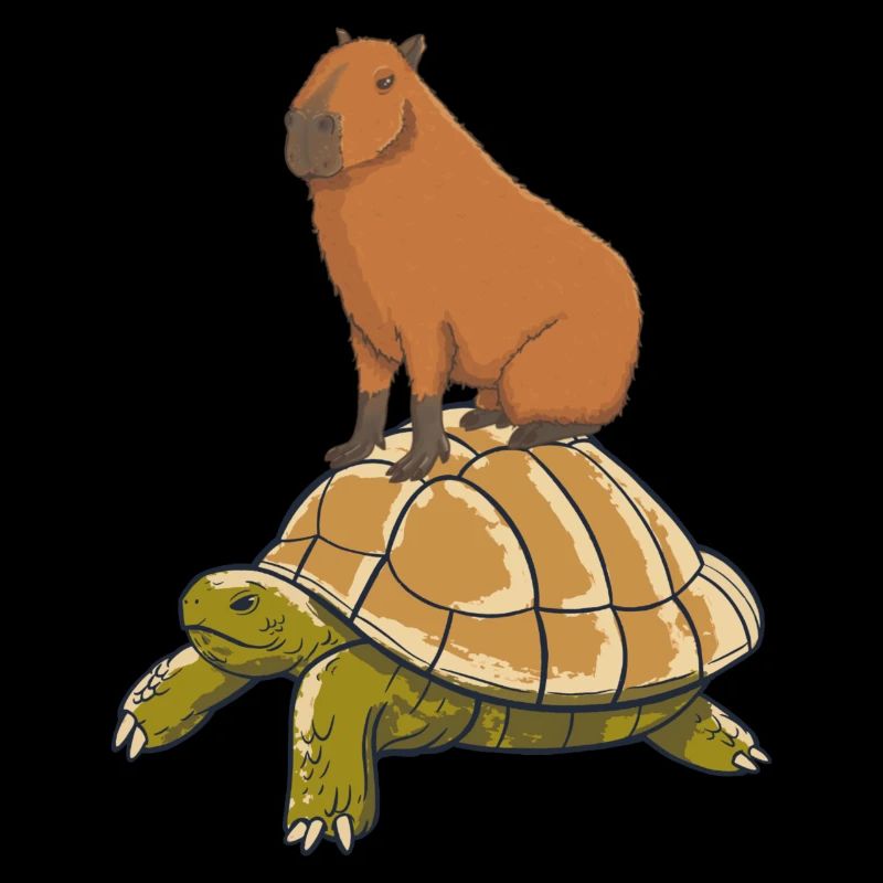 Capybara rides a turtle