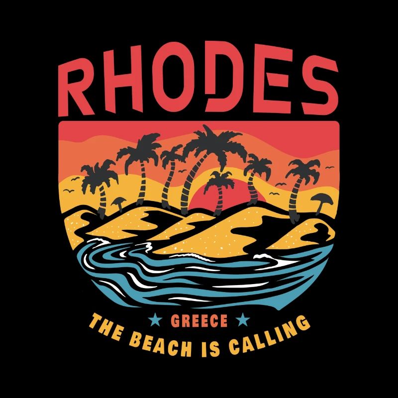 Rhodes Greece Design with Palm Trees and Beach