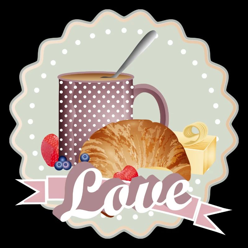 Frühstück mit Liebe,Croissant,Kaffee und Beeren