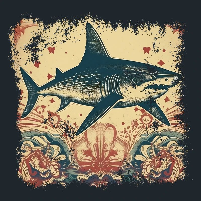 Cool retro shark with 50s patterns