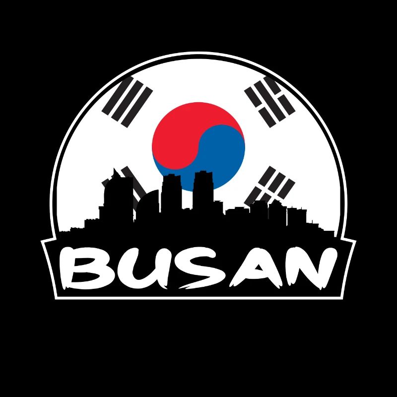 Busan, Corée du Sud, drapeau, Skyline, silhouette, voyage
