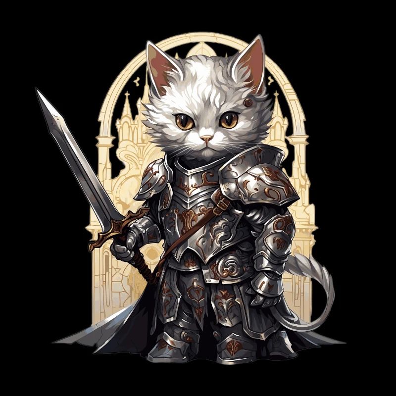 Chat en équipement de chevalier avec épée longue, AI Gen
