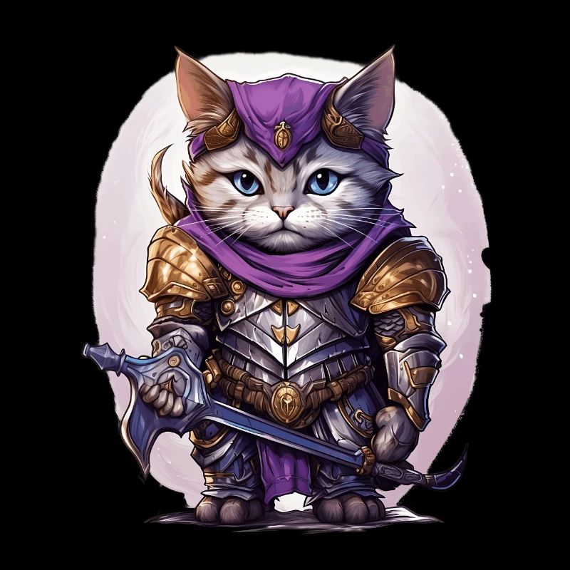 Chat en équipement de chevalier avec épée longue, AI Gen