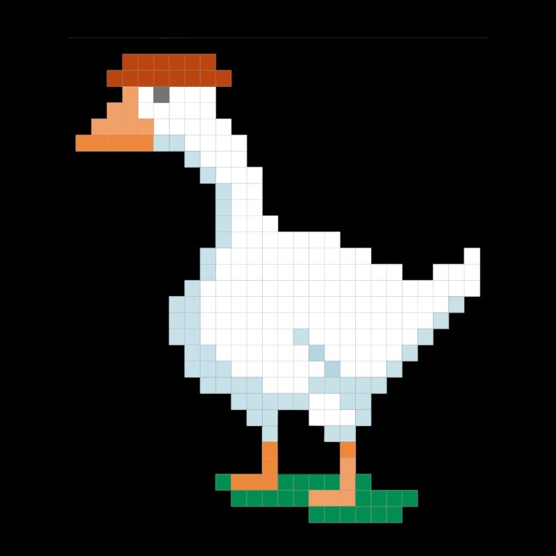 Un canard avec un chapeau pixélisé
