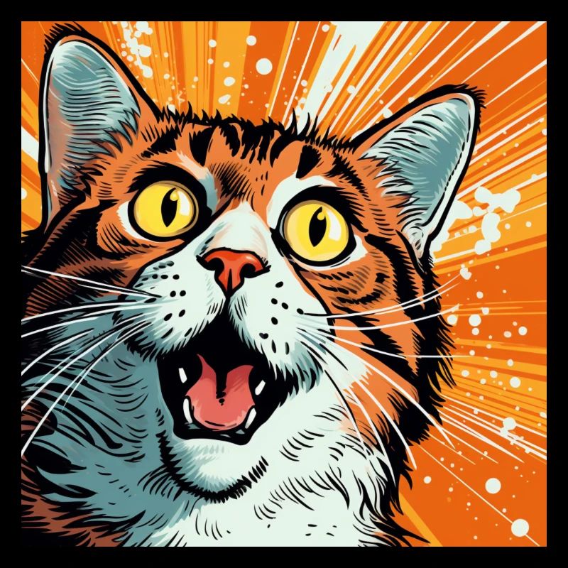Expressive cat illustration in pop art style