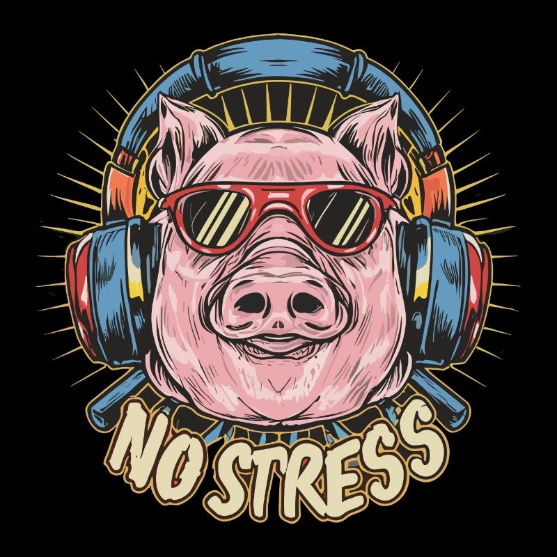 Cochon avec des écouteurs Drôle de dicton PAS DE STRESS