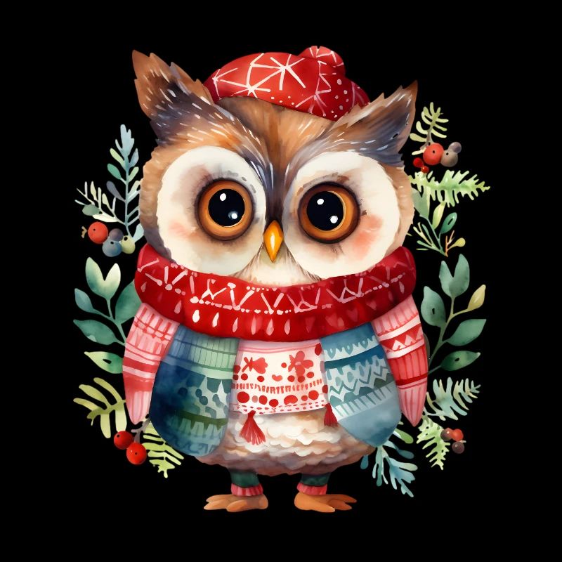 Hibou d’hiver avec écharpe rouge
