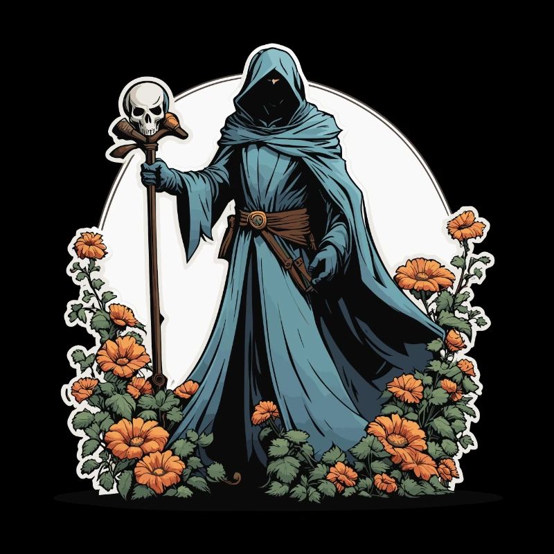 Grim Reaper Flowers Illustration