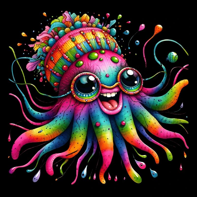 Krake Qualle Meer bunte Tiere Hippie