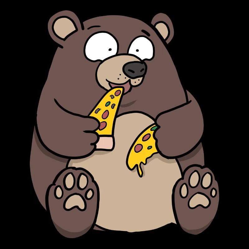 Fat Bear Eating Pizza Funny Comic Style hand drawn