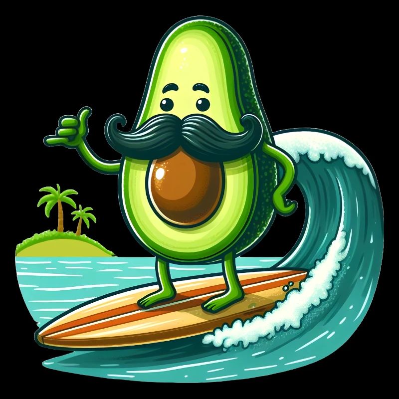 Eine Surfer Avocado mit Schnurrbart