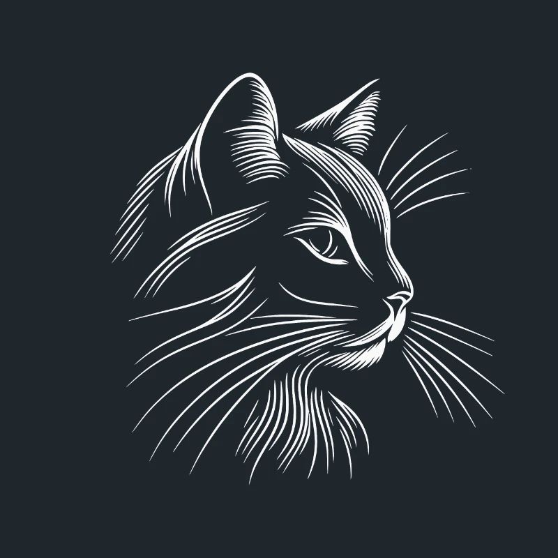 Tête de chat, minimaliste traits blanc