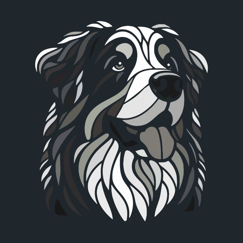 Bernese Mountain Dog Head Black and White