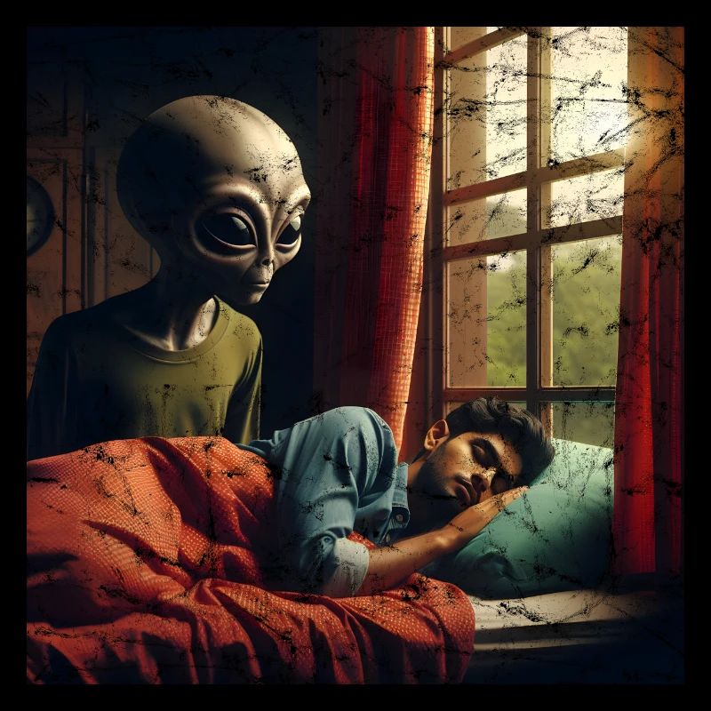 Alien beobachtet Schlafenden