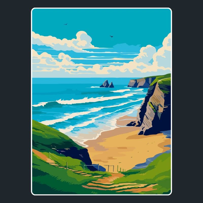 Bedruthan Steps Cornouailles Angleterre Royaume-Uni Affiche de voyage