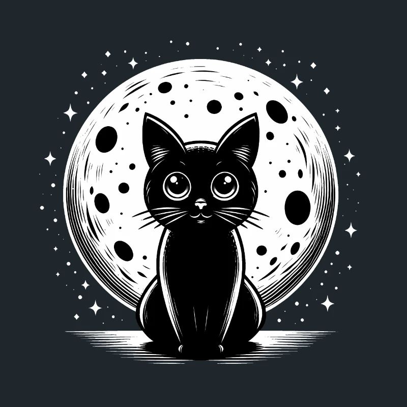 Moonlit Black Cat: Galactic Feline Fun