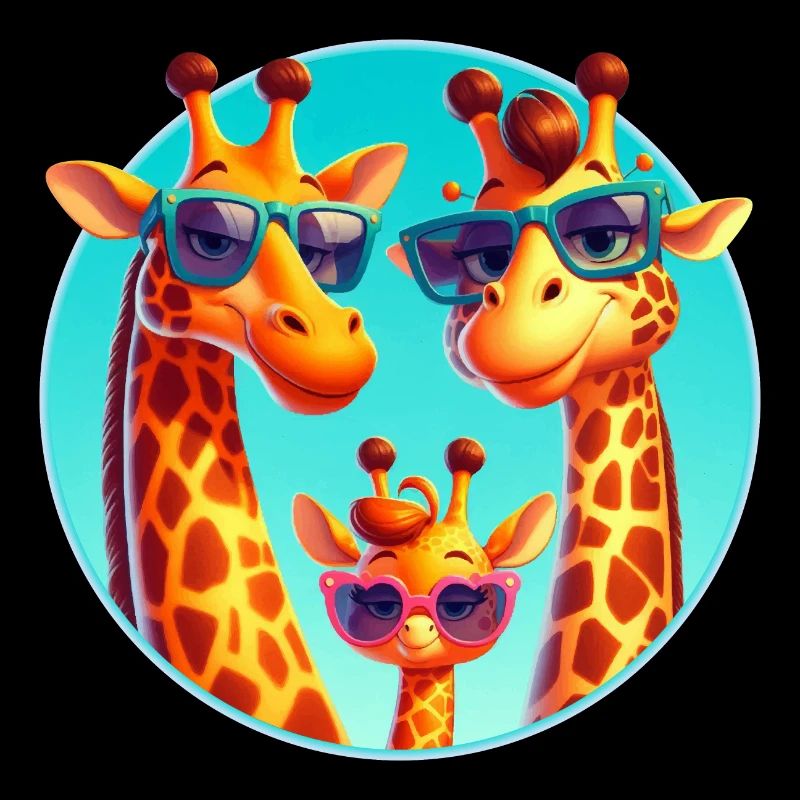 Cool giraffe family with sunglasses
