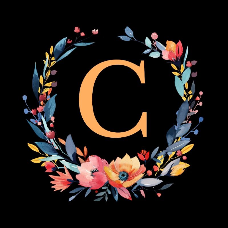 C Monogramm, Blumen-Kranz, personalisierbar