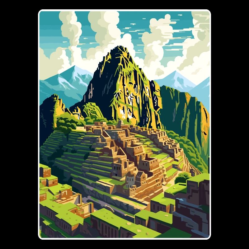 Machu Picchu Peru Reise Poster Souvenir Farbe WPA