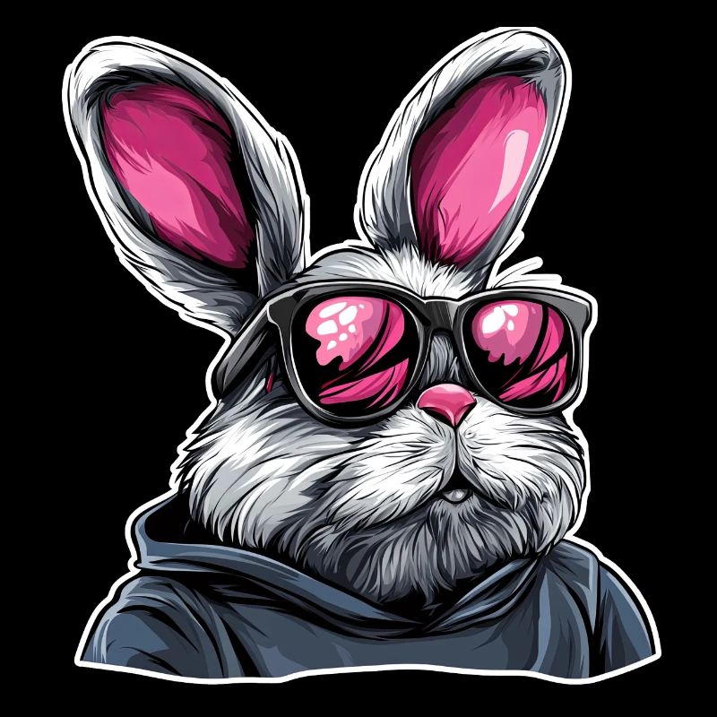 Lapin à lunettes de soleil néon en sweat à capuche