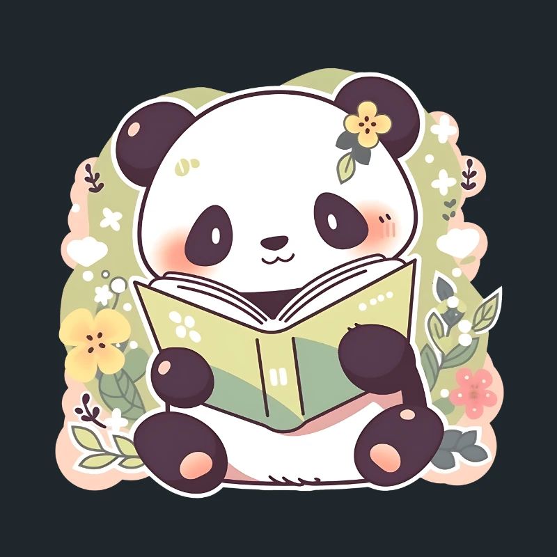 Panda Reading a Book - Cute Cartoon Design
