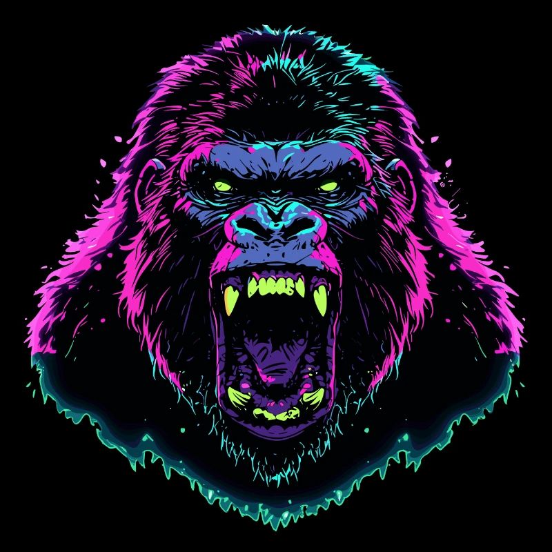 Wütender Gorilla mit leuchtenden Farben