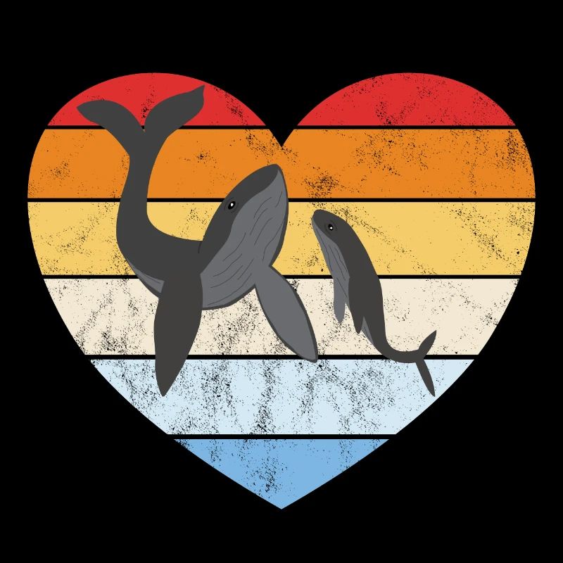 Baleine à bosse avec coeur rétro bébé