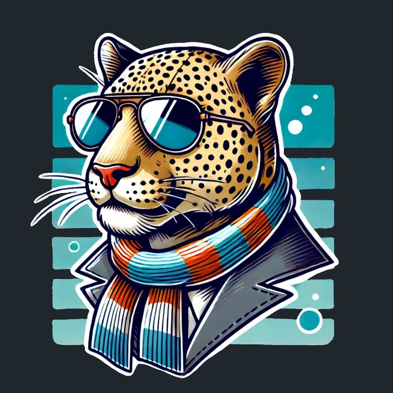 Léopard élégant avec lunettes et écharpe – Cool