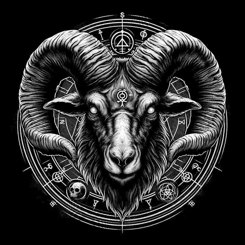 Mystical ram motif with symbols