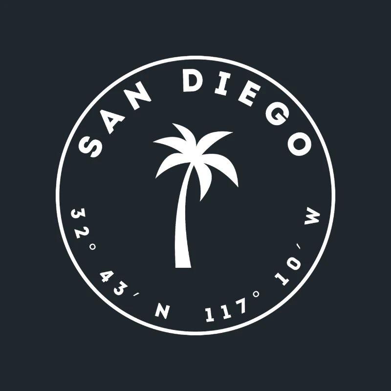 San Diego mit Palme und Koordinaten