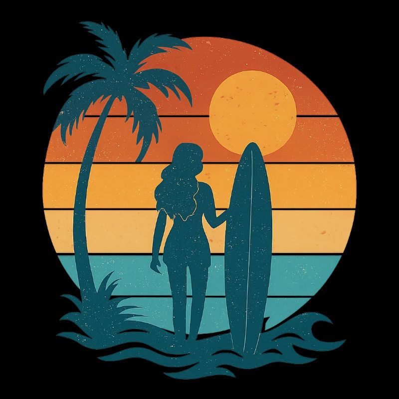 Sonnenuntergang am Strand mit Surferin