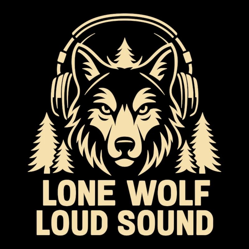 Lonely wolf with headphones and nature
