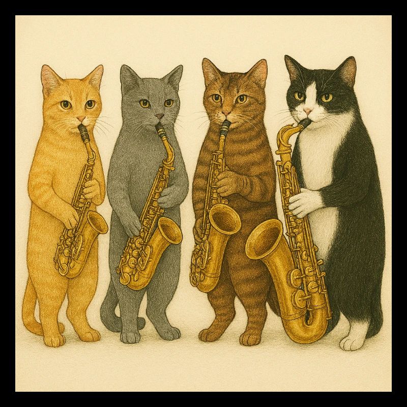 Jazzende Katzen mit Saxophonen
