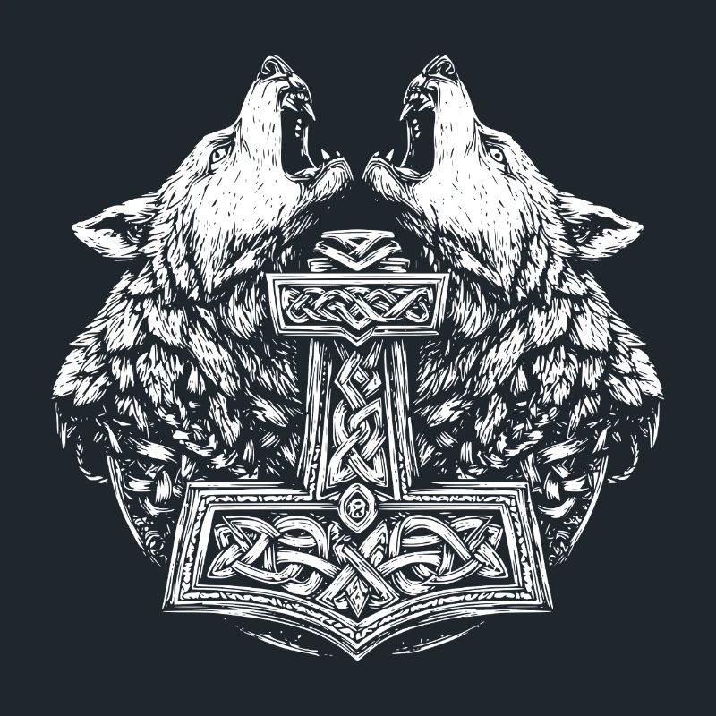 Nordisch Wolf Thor Hammer Wikinger Symbol