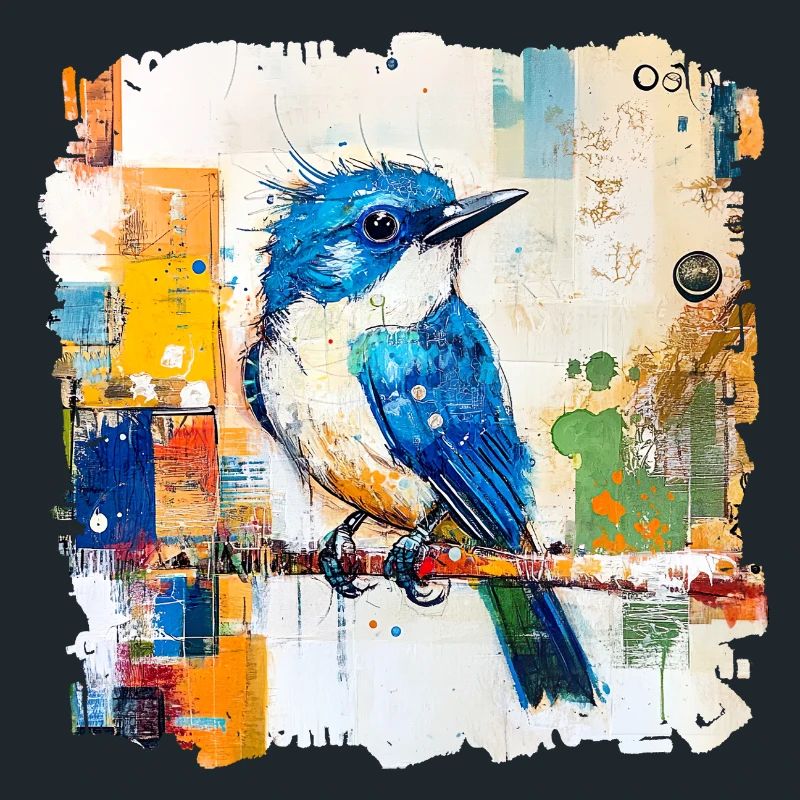 Blauer Vogel im Farbblock-Abstract