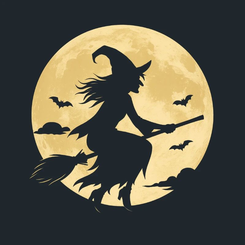 Sorcière au clair de lune sur balai