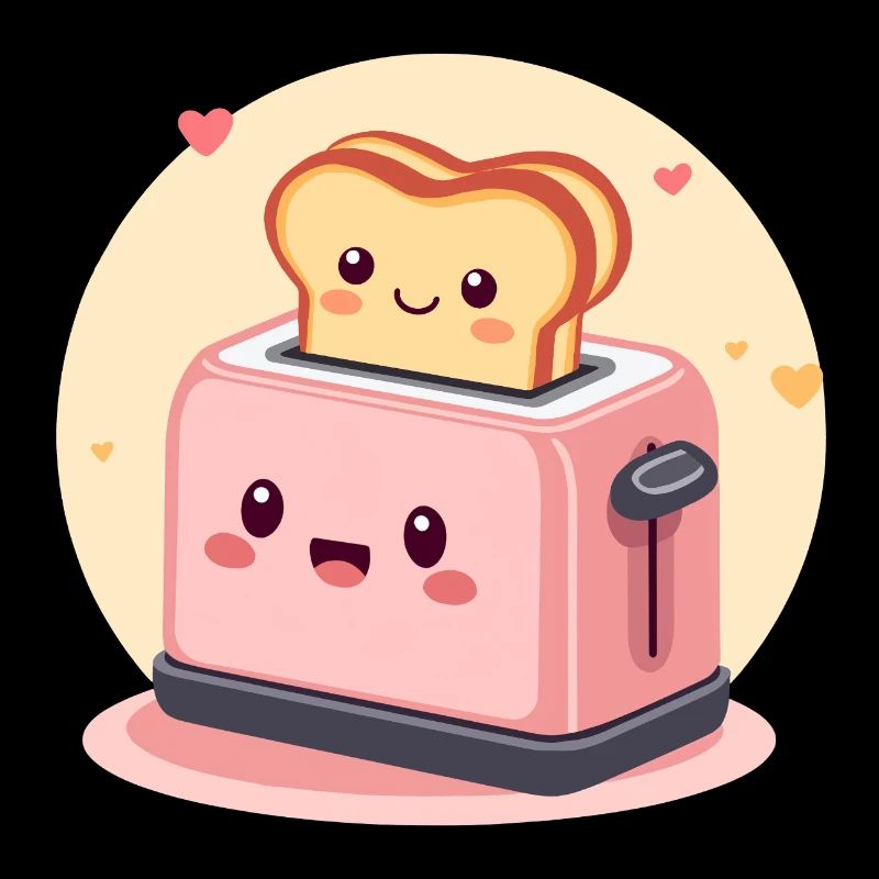 Kawaii Cheerful Toaster with Toast and Hearts