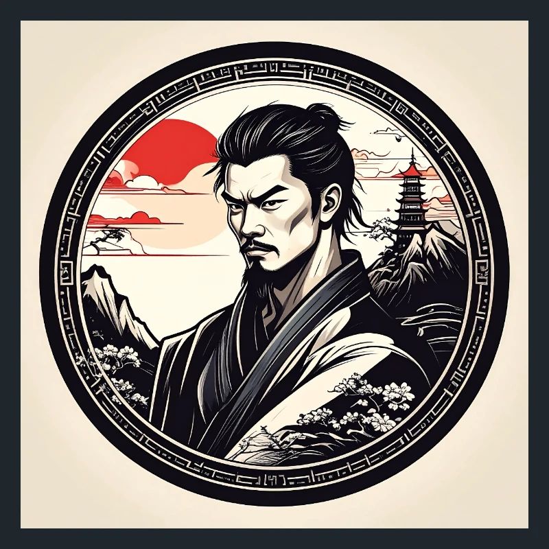 Samurai in circle frame sunset