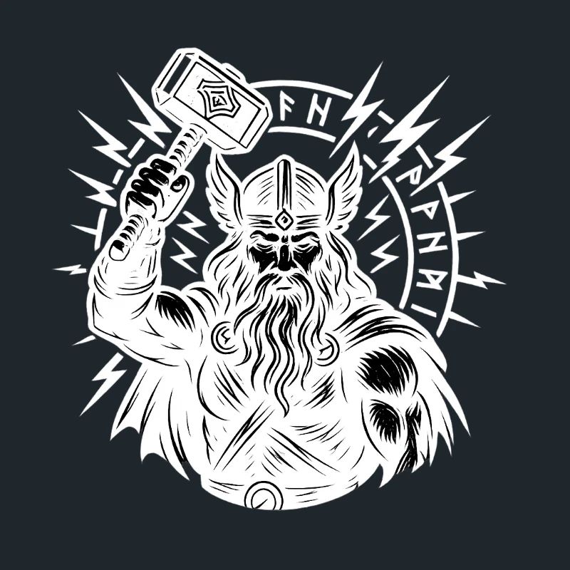 Odin mit Thorhammer Blitz Runenkreis Mjölnir