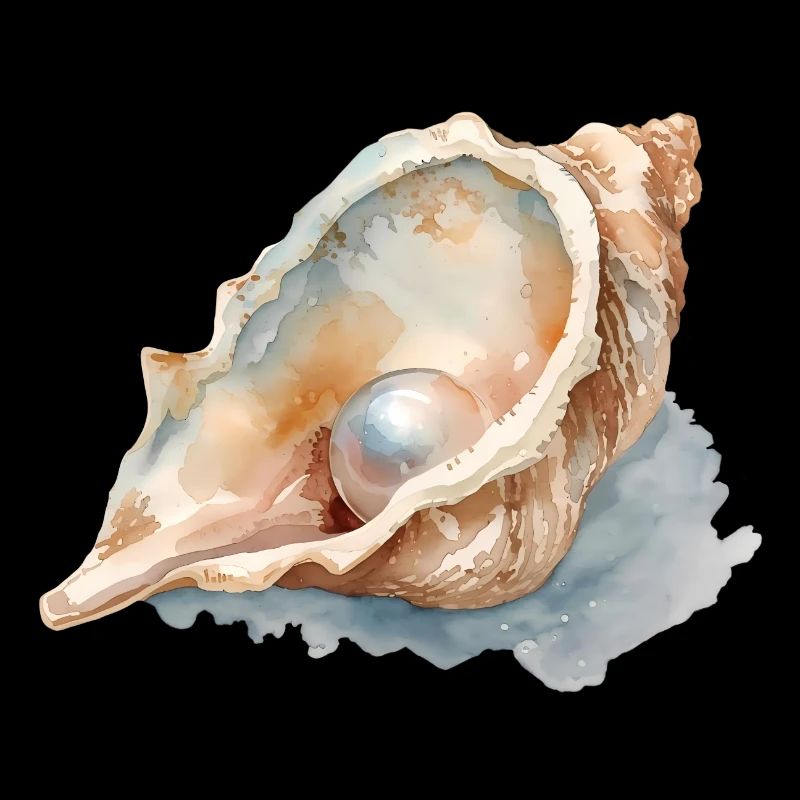 Aquarelle Coquillage avec Perle