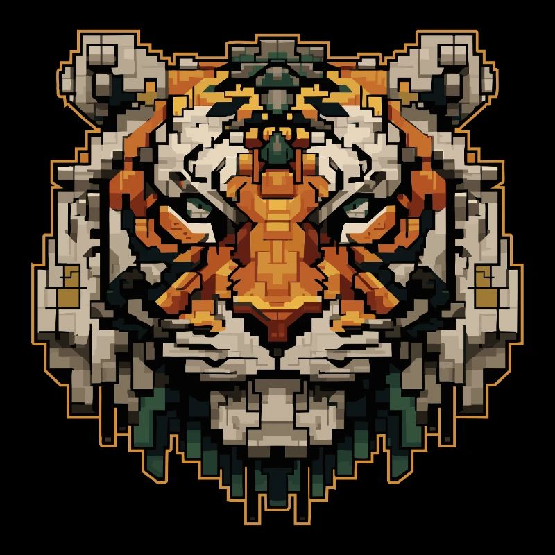 Strong pixel tiger in retro look