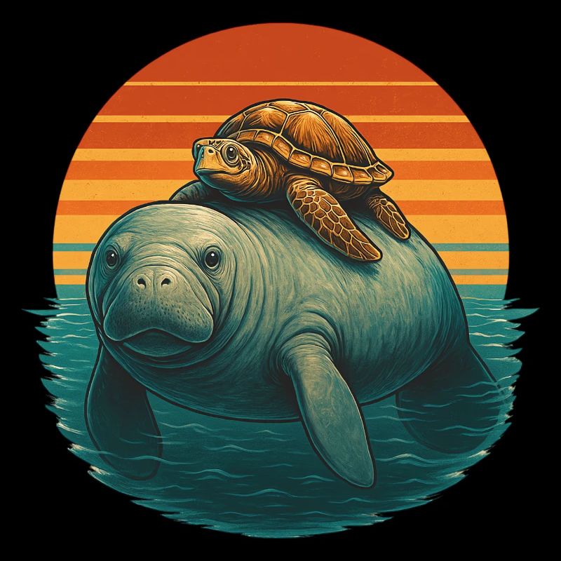 Manatee Turtle Ocean Friends