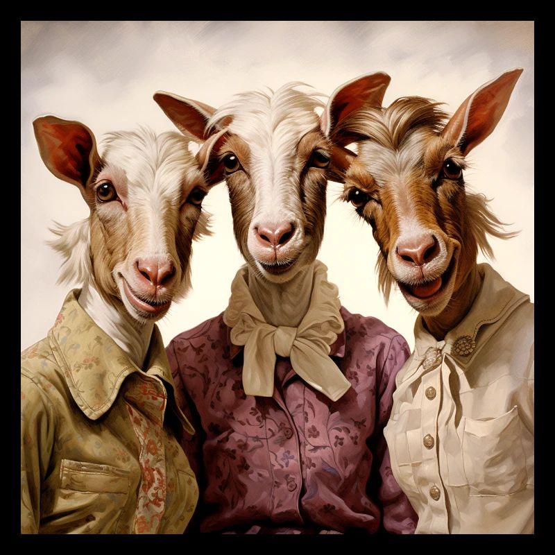 Retro goat trio in vintage style