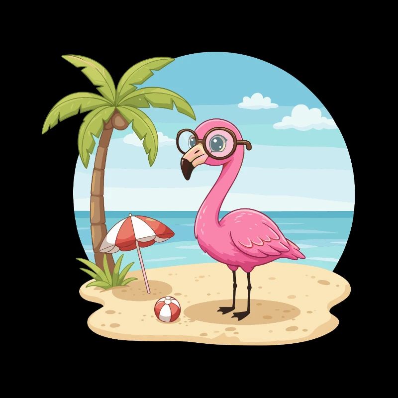 Cute Flamingo with Glasses Beach Summer Vacation