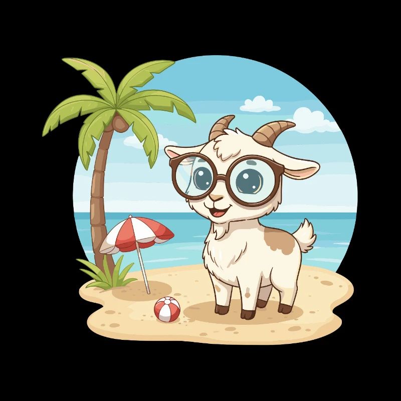 Süße Ziege mit Brille Strandsommerurlaub