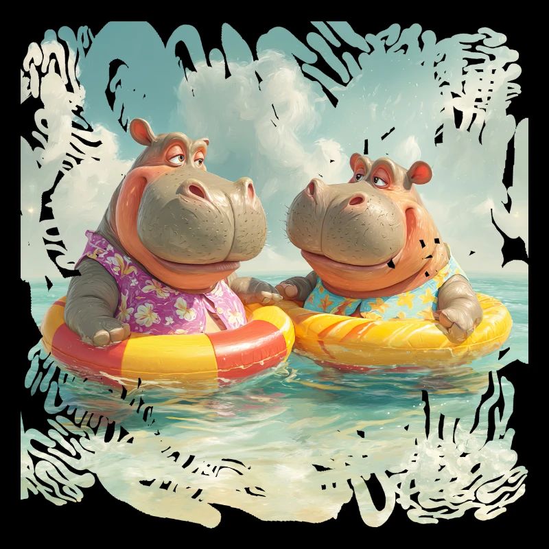 Hippopotames de la mer du Sud dans les anneaux de nage