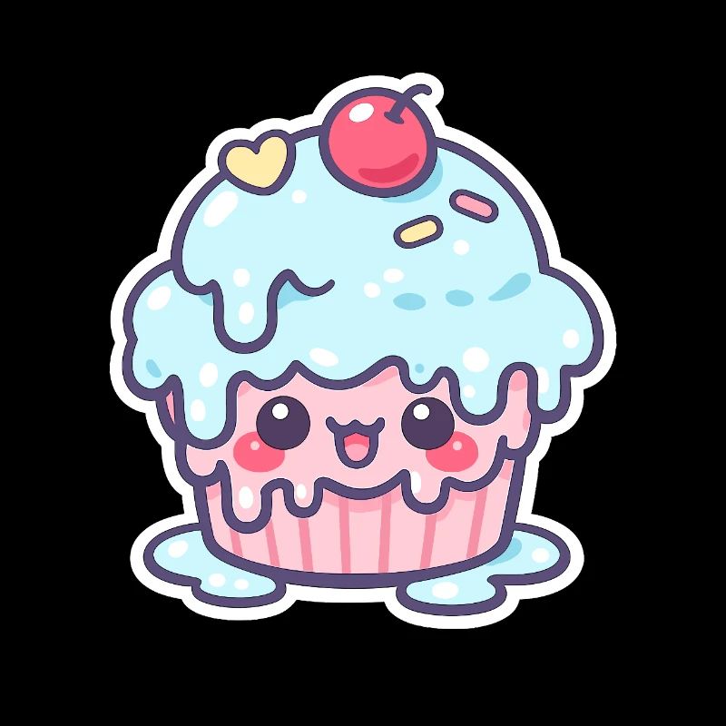 Cupcake Kawaii avec glaçage bleu
