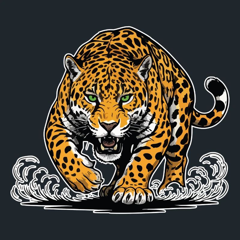 Jaguar-Leopard greift Wassermaskottchen Räuber an