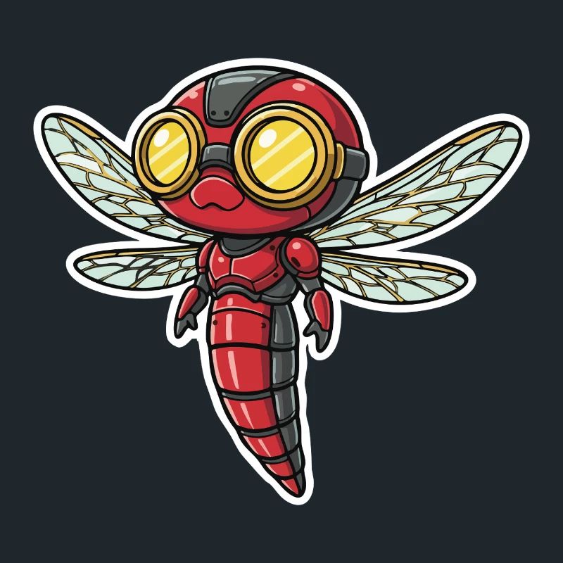 Libellule Steampunk Éclaireur Rouge et Or